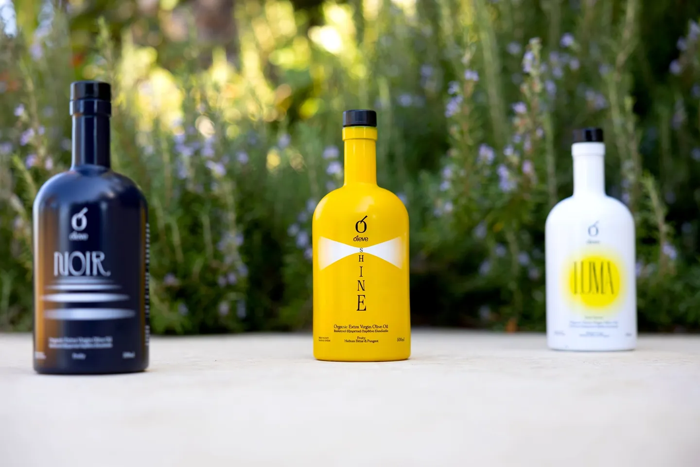The Oleve Noir, Shine and Luma bottles